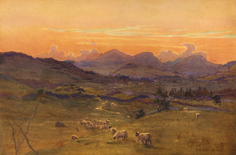 O Vale do Quénia, à noite (litografia a cores) de Ernest Edward Briggs