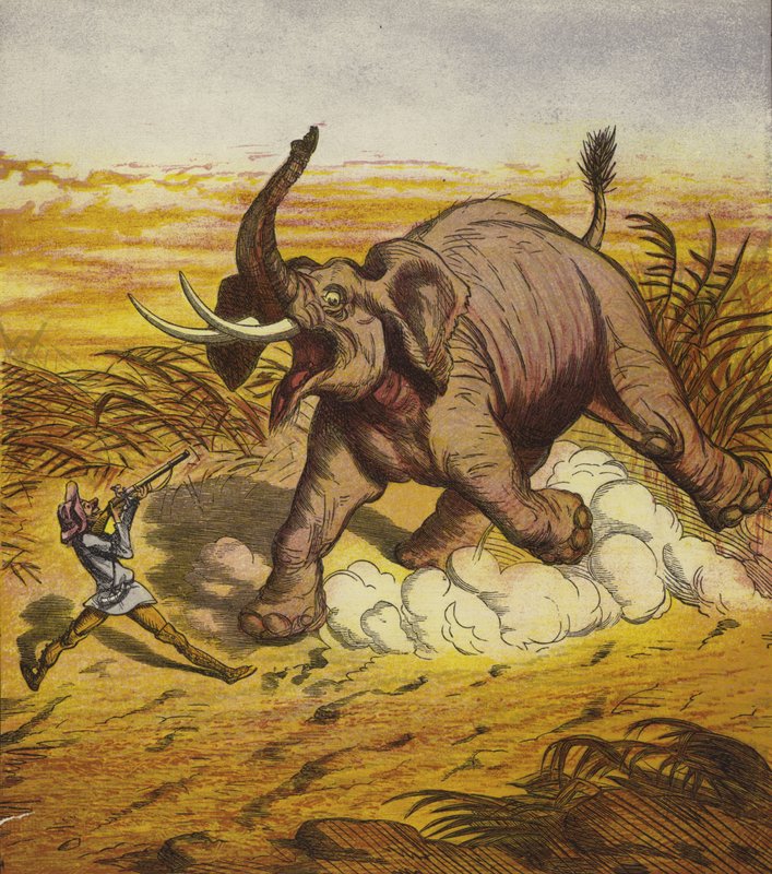 Jim Bold caçando um elefante de Ernest Henry Griset
