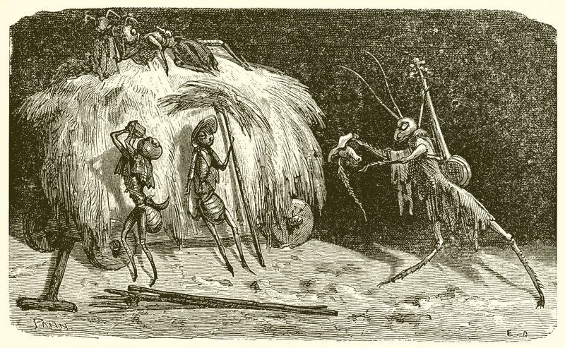 As formigas e o gafanhoto de Ernest Henry Griset