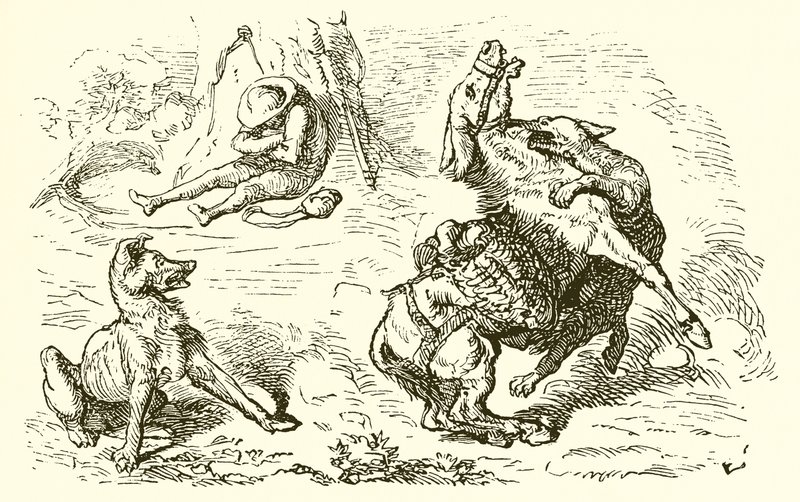 O burro, o cachorro e o lobo de Ernest Henry Griset