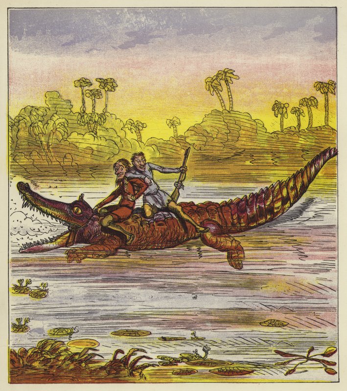 Os irmãos Bold viajando no Nilo por crocodilo de Ernest Henry Griset