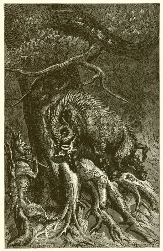 A raposa e o javali de Ernest Henry Griset