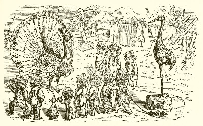 O pavão e o guindaste de Ernest Henry Griset
