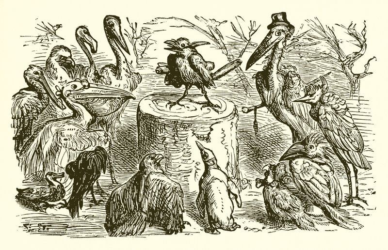 O pavão e a pega de Ernest Henry Griset