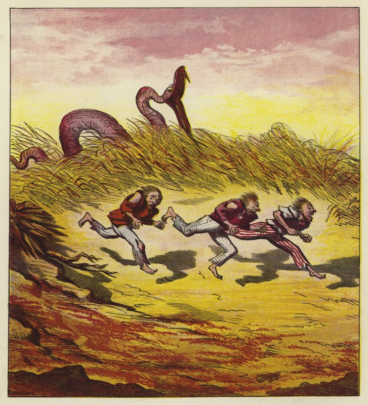 Os três marinheiros fugindo de uma cobra gigante de Ernest Henry Griset