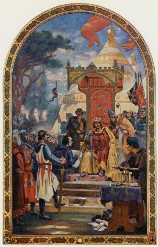 Rei João assinando Magna Charta (cor litho) de Ernest Normand