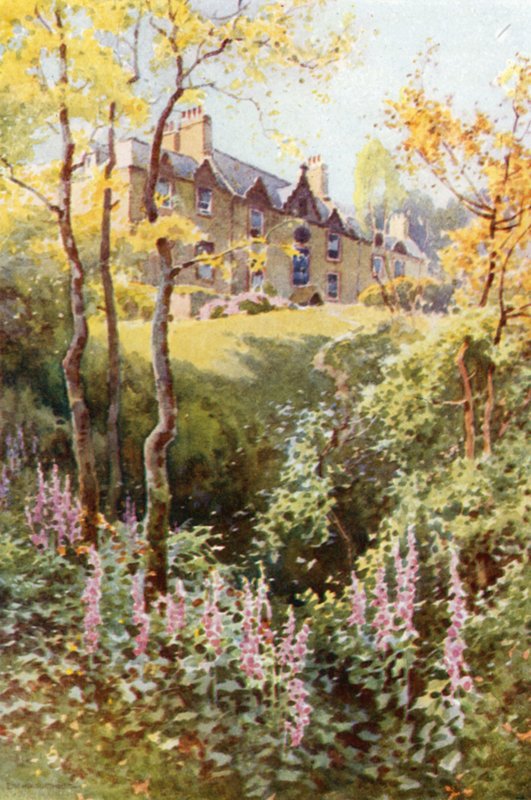 Ashestiel: a primeira casa de Scott no país fronteiriço (lito colorido) de Ernest William Haslehust