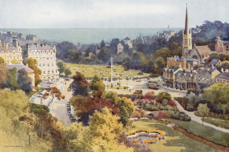 Bounemouth: A Praça e Jardim de Mont Dore (cor litho) de Ernest William Haslehust