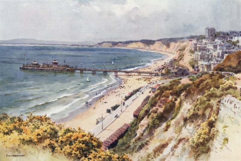 Cais e Areias de Bournemouth de Eastcliff (cor litho) de Ernest William Haslehust