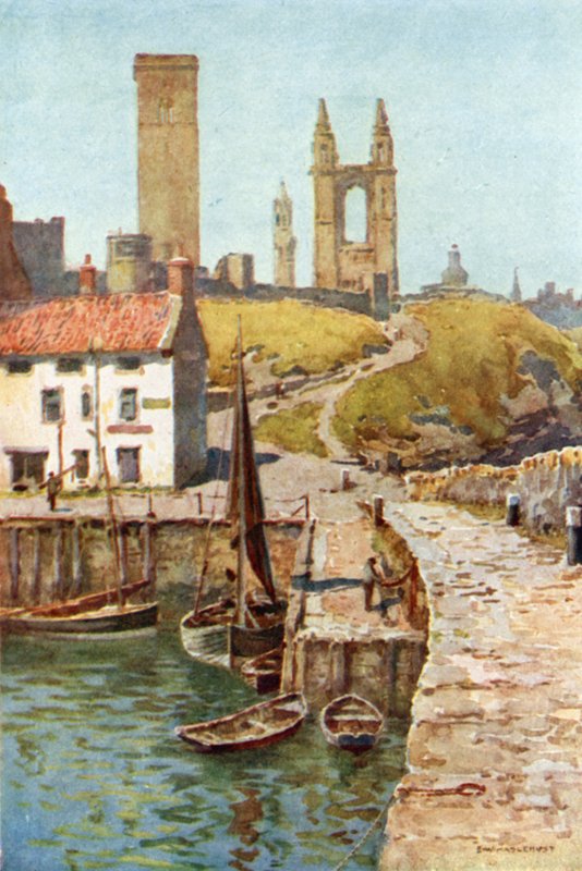 Ruínas da Catedral, St. Andrews, From the Harbor (lito colorido) de Ernest William Haslehust