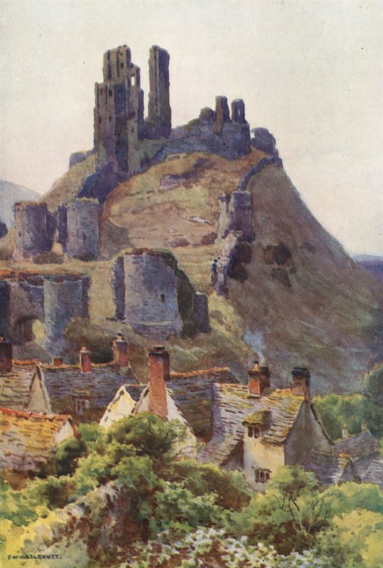 Castelo de Corfe (lito colorido) de Ernest William Haslehust