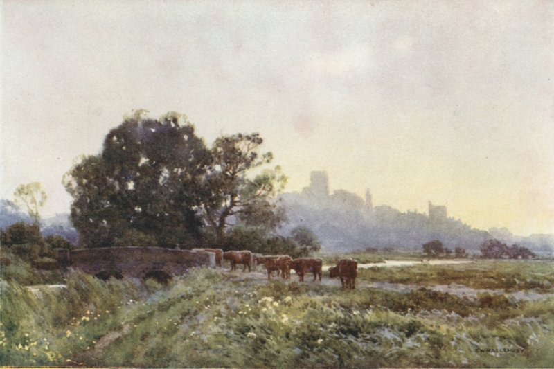 Dorchester from the Meadows (lito colorido) de Ernest William Haslehust