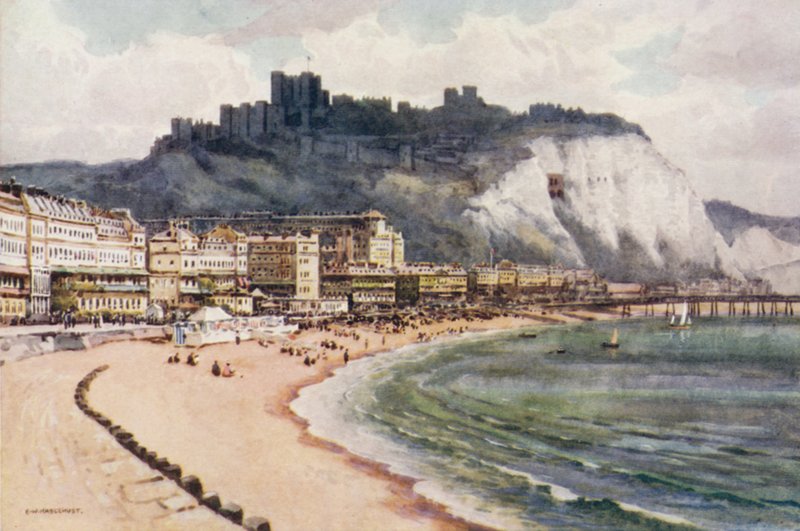 Castelo de Dover e Desfile Marítimo (cor litho) de Ernest William Haslehust