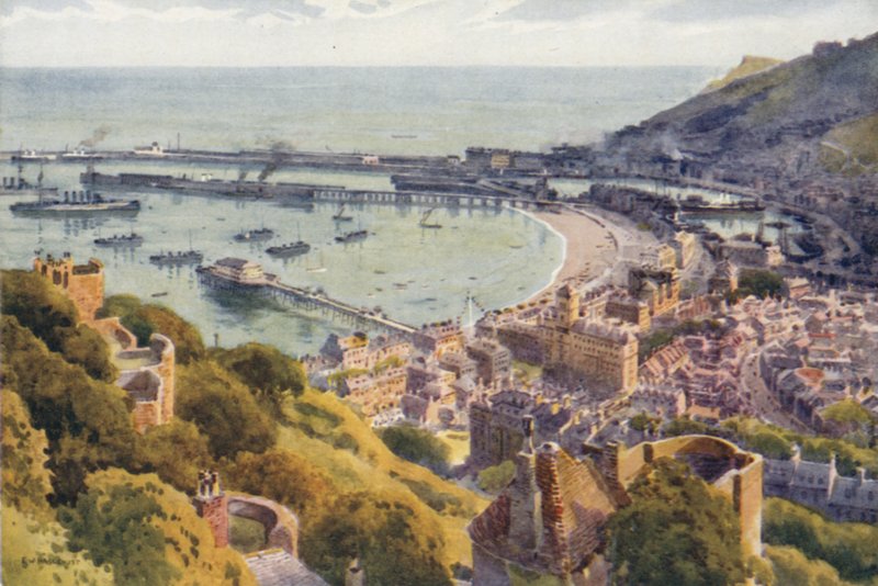 Porto de Dover do Castelo (lito colorido) de Ernest William Haslehust