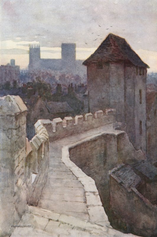 Fishergate Postern from the Walls (lito colorido) de Ernest William Haslehust