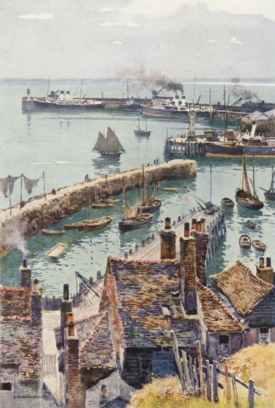 Folkestone Harbor de Eastcliffe (lito colorido) de Ernest William Haslehust