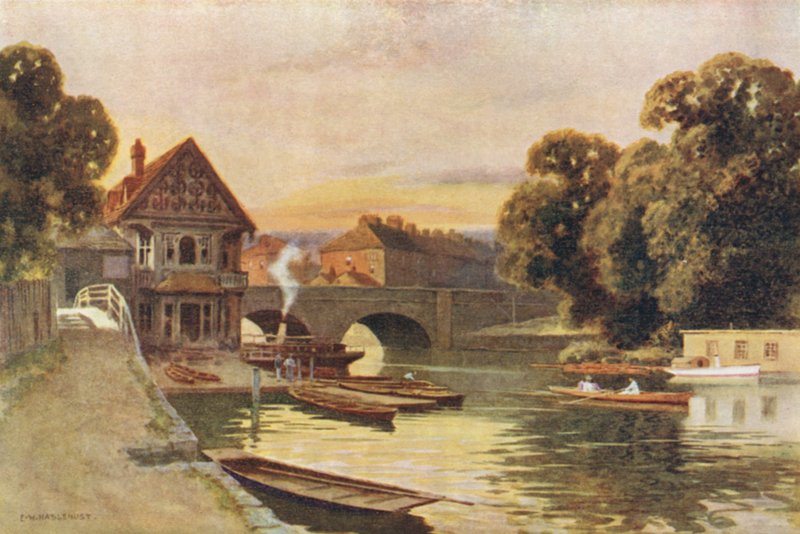 Folly Bridge, Oxford (cor litho) de Ernest William Haslehust