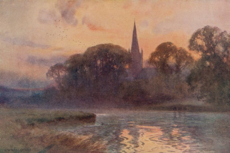 Igreja da Santíssima Trindade, Stratford-on-Avon (cor litho) de Ernest William Haslehust
