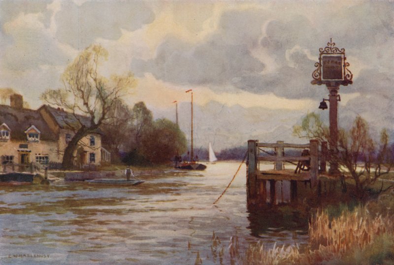 Horning Ferry (lito colorido) de Ernest William Haslehust