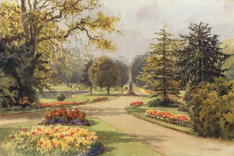 Nos Jardins Jephson, Leamington (lito a cores) de Ernest William Haslehust