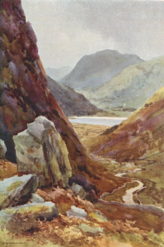 Kirkstone Pass e Brothers Water (lito colorido) de Ernest William Haslehust