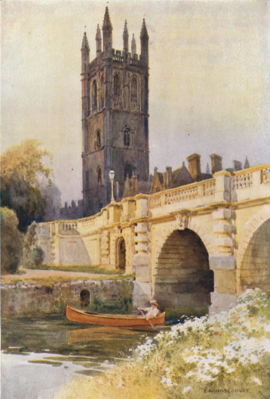 Ponte e Torre de Magdalen (cor litho) de Ernest William Haslehust