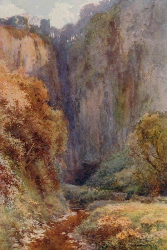 Peak Cavern Gorge, Castleton (lito colorido) de Ernest William Haslehust