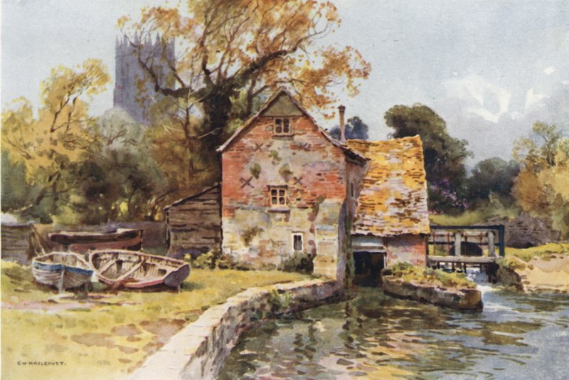 Place Mill, Christchurch (lito colorido) de Ernest William Haslehust