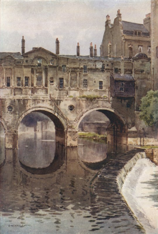 Ponte Pulteney, Bath (lito colorido) de Ernest William Haslehust