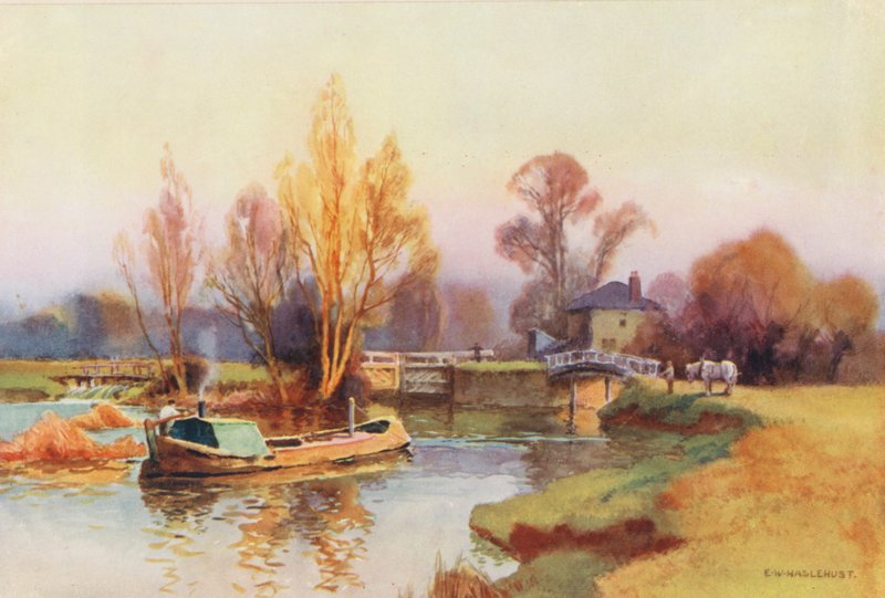 Rio Tamisa: Eclusa de Abingdon (litografia a cores) de Ernest William Haslehust