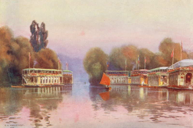 Rio Tamisa: Barcos de habitação em Henley (litografia a cores) de Ernest William Haslehust