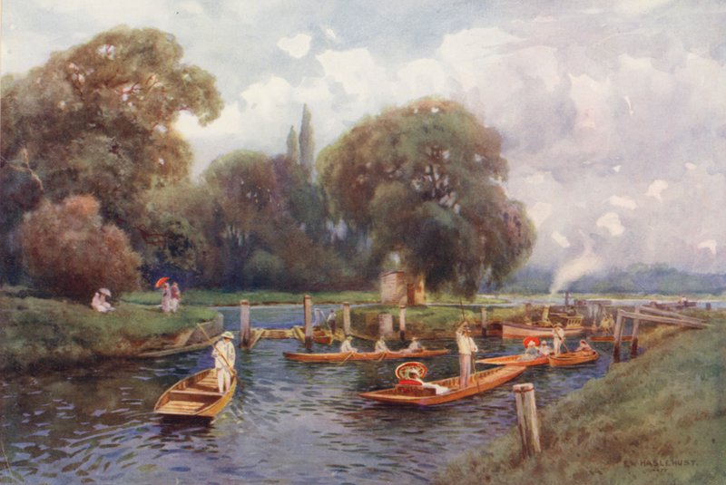 Rio Tamisa: Eclusa de Molesey (litografia a cores) de Ernest William Haslehust