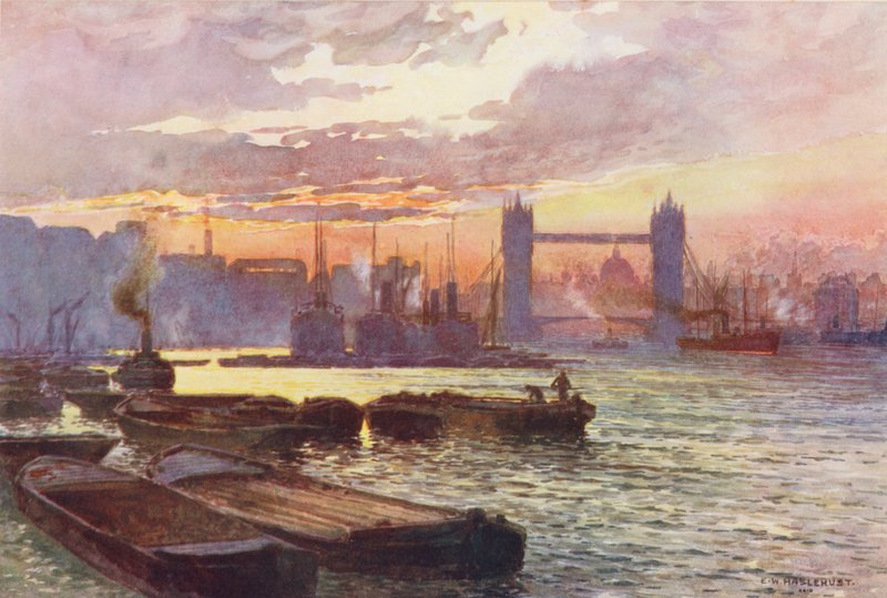 Rio Tamisa: A Ponte da Torre (litografia a cores) de Ernest William Haslehust