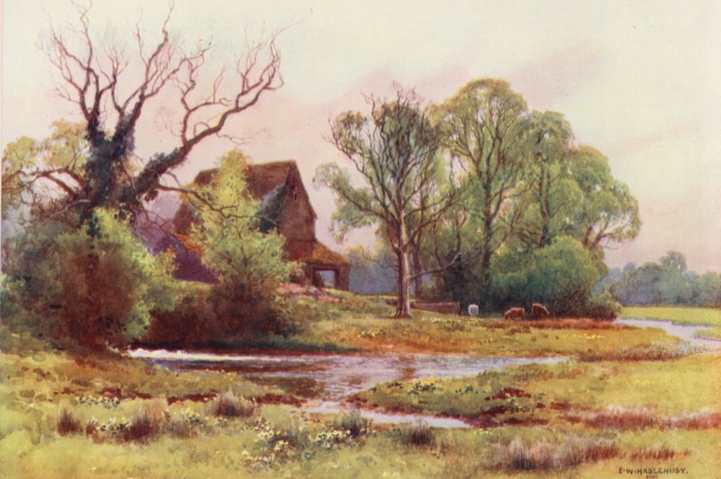 Rio Tamisa: Upper Somerford Mill (litografia a cores) de Ernest William Haslehust