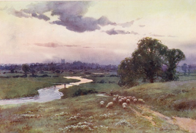 Rio Tamisa: Vista de Eisey Hill (litografia a cores) de Ernest William Haslehust
