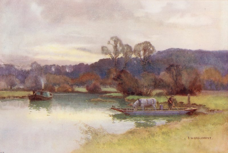 Rio Tamisa: Vista de Nuneham Woods (litografia a cores) de Ernest William Haslehust