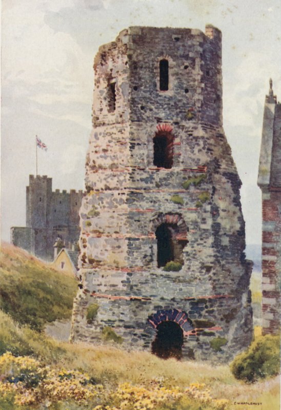 Roman Pharos, Dover Castle (lito a cores) de Ernest William Haslehust