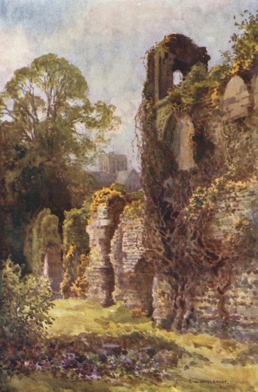 Ruínas do Castelo Wolvesey (cor litho) de Ernest William Haslehust