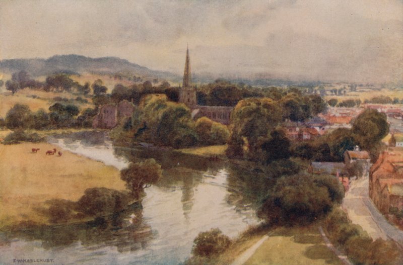 Stratford-on-Avon do Memorial Theatre (lito colorido) de Ernest William Haslehust