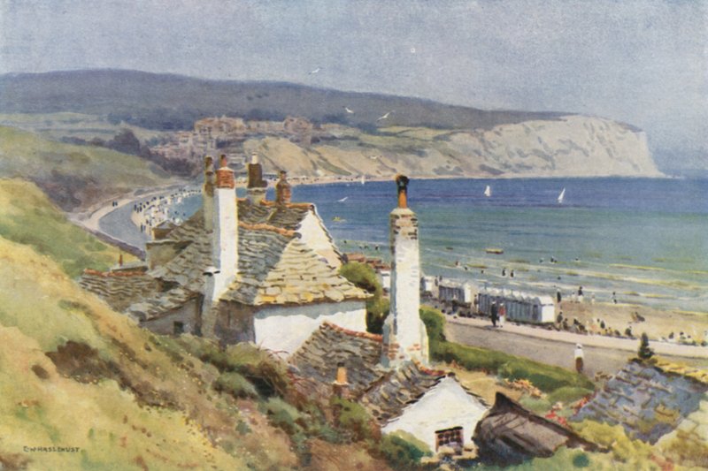 A Varredura Fina da Baía de Swanage (cor litho) de Ernest William Haslehust