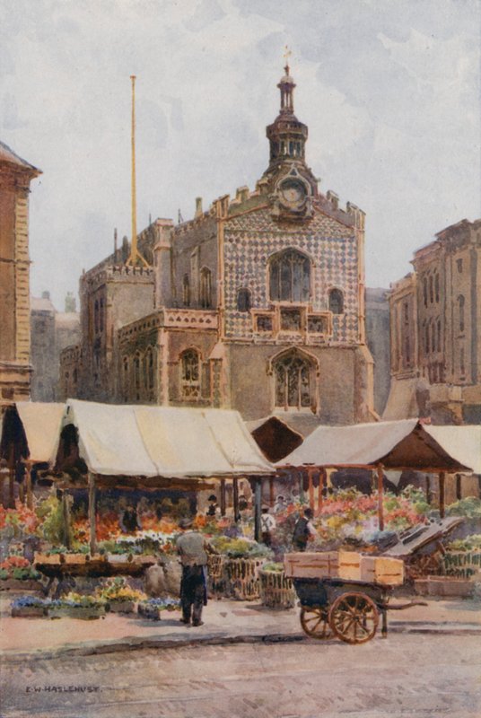 The Market-Place and Guildhall, Norwich (cor litho) de Ernest William Haslehust