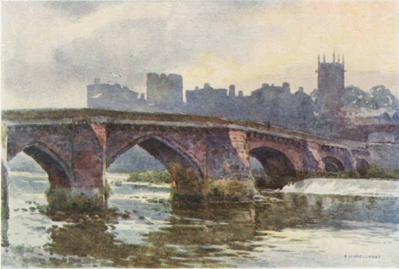 The Old Dee Bridge (lito colorido) de Ernest William Haslehust