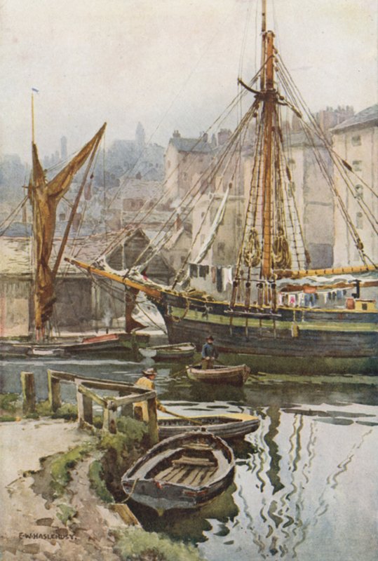O Quay em Exeter (lito a cores) de Ernest William Haslehust