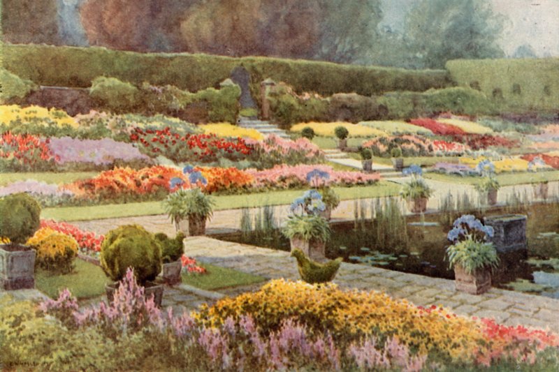 The Sunk Garden, Palácio Kensington (cor litho) de Ernest William Haslehust