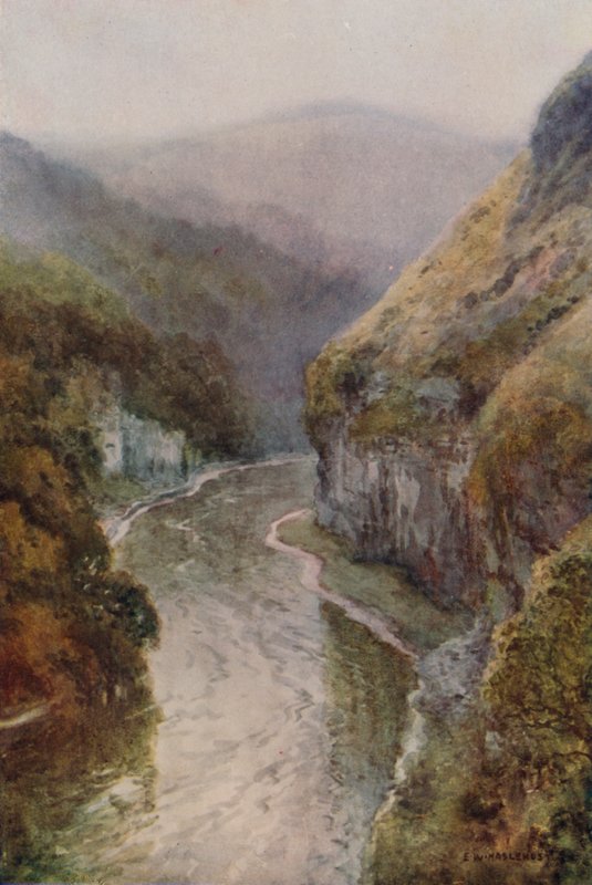 The Wye perto de Cressbrook Dale (lito colorido) de Ernest William Haslehust