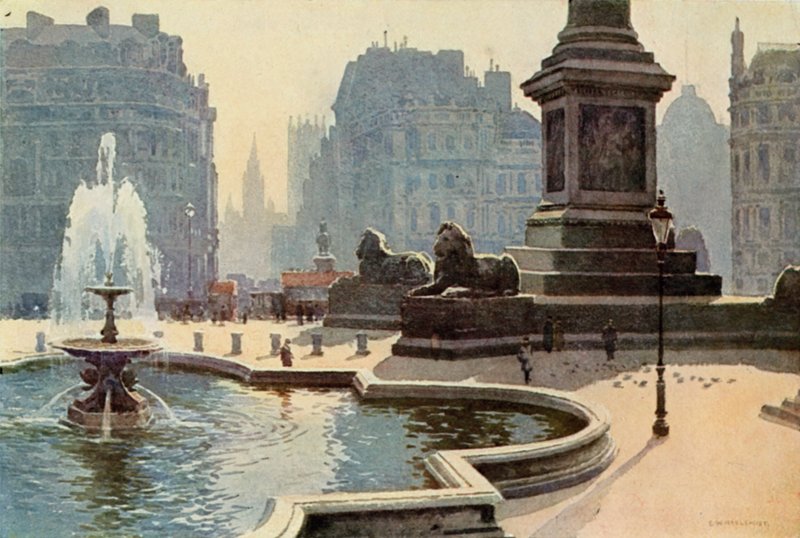Trafalgar Square (lito a cores) de Ernest William Haslehust