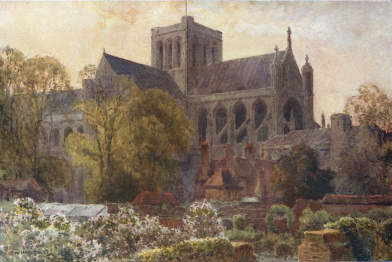Catedral de Winchester do Deanery Gardens (lito colorido) de Ernest William Haslehust