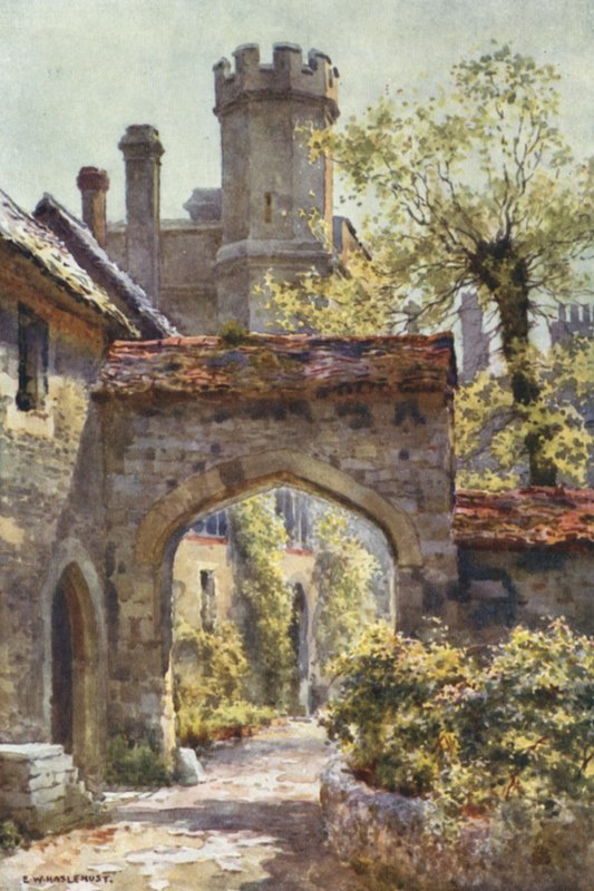Winchester College: The Outer Gateway from "Arcadia" (cor litho) de Ernest William Haslehust