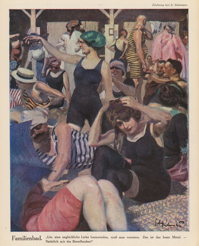 Cena de praia (lito colorido) de Ernst (after) Heilemann