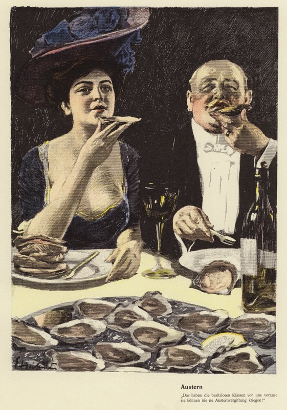 Comer ostras em um restaurante (lito colorido) de Ernst (after) Heilemann